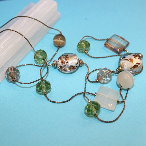 Glass Bead Necklace on Brass/Gold Colored Chain - Picture 2 of 5